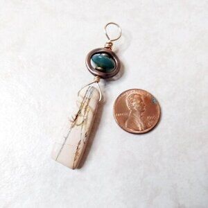 Stacked Stone Pendant: Green Agate + Tan Picture Jasper - One-of-a-kind Jewelry